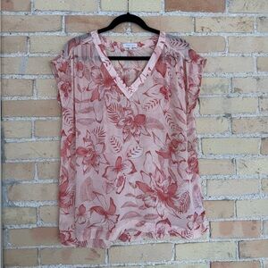 Part Two V-neck Red and Cream Floral Blouse